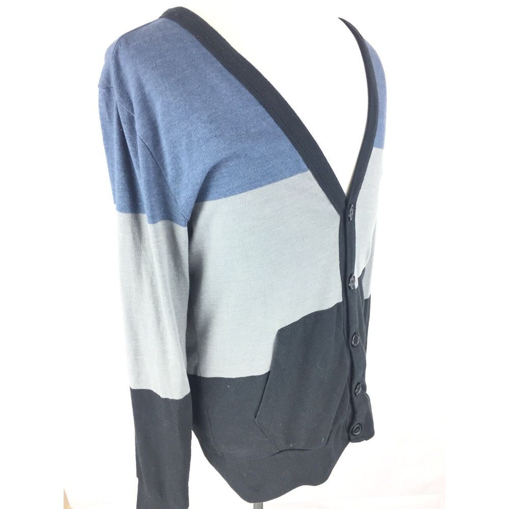 On The Byas women's Cardigan Sweater M Medium Colorblock Long Sleeve Blue Black - Picture 4 of 7